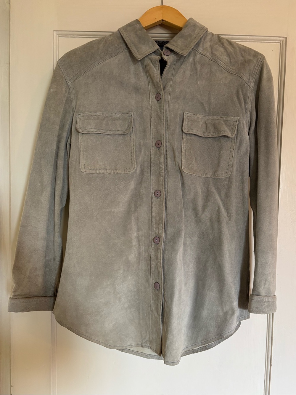 Vintage Suede Button-Up Shirt Jacket in Light Blue